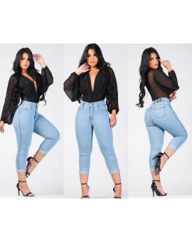 Calça Capri Jeans Feminina Cintura Alta Clara