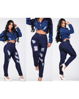 Calça Jeans Feminina Destroyed Cintura Alta Escura