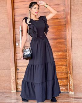 Conjunto Feminino Saia Longa e Cropped com Babado