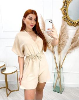 Macaquinho Curto de Manguinha com Lastex e Decote V