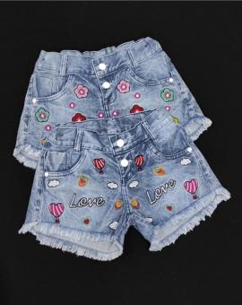 Short Jeans Infantil Feminino Barato Bordado – Atacado