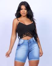 Short Jeans Meia Coxa Feminino Cintura Alta Claro Atacado na Rua 44 em Goiânia