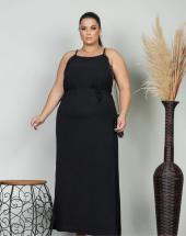 Vestido Longo Poá Plus Size de Alcinha com Cinto Atacado na Rua 44 em Goiânia