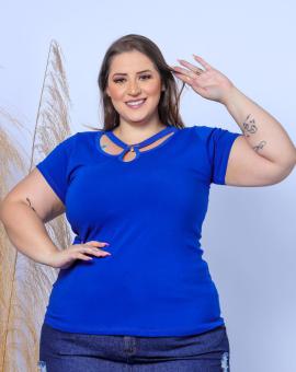 Blusa Feminina Plus Size de Manguinha Detalhe na Gola
