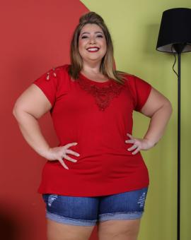 Blusa Feminina Plus Size Viscolycra Detalhe na Manga