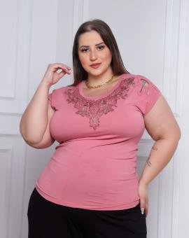 Blusa Plus Size Barata na Viscolycra com Guipir