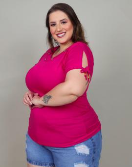 Blusa Plus Size em Viscolycra Detalhe na Manga