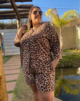 Conjunto Feminino Plus Size Short e Blusa Animal Print