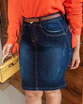 Saia Jeans Secretária Evangélica com Cinto