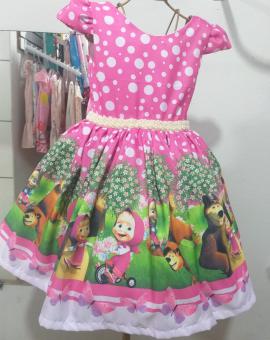 Vestido Infantil de Festa com Faixa de Pérolas Estampado