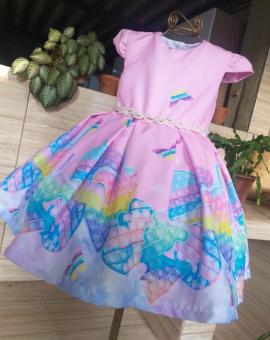 Vestido Infantil de Festa Estampado de Manguinha