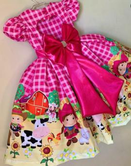 Vestido Infantil de Festa Temático Forrado com Laço nas Costas