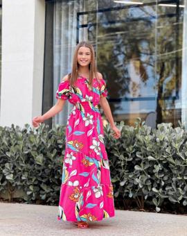 Vestido Longo Infantil Ciganinha com Lastex Estampado