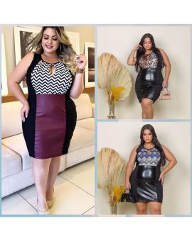Vestido Plus Size Justo com Detalhe no Courino