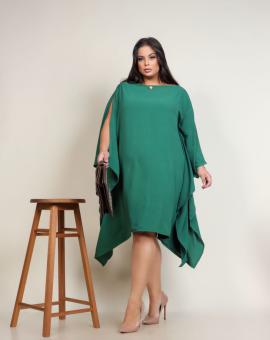 Vestido Plus Size no Crepe Manga Aberta
