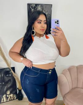 Bermuda Jeans Plus Size Feminina Cintura Alta