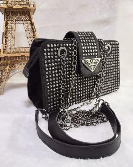 Bolsa Prada Transversal Preta com Strass