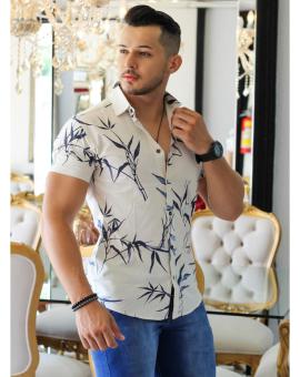 Camisa Masculina Social Manga Curta Estampada
