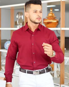 Camisa Social Masculina Manga Longa Vermelha