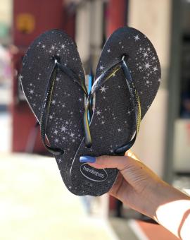 Chinelo Havaianas Slim Preta com Brilho