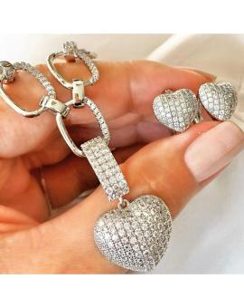 Conjunto Colar e Brinco Folheado Prata Cravejado