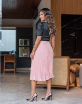 Saia Midi Plissada Rosa com Cinto Atacado na Rua 44 em Goiânia
