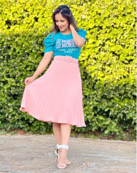 Saia Plissada Midi com Cinto