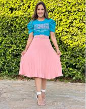 Saia Plissada Midi com Cinto Atacado na Rua 44 em Goiânia