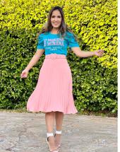 Saia Plissada Midi com Cinto Atacado na Rua 44 em Goiânia