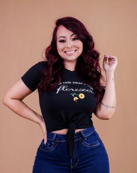 T-Shirt Feminina Canelada de Amarrar com Frase