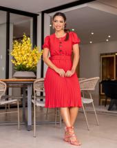 Vestido Midi Plissado de Manguinha com Cinto Atacado na Rua 44 em Goiânia