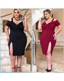 Vestido Midi Plus Size Justo no Crepe de Malha