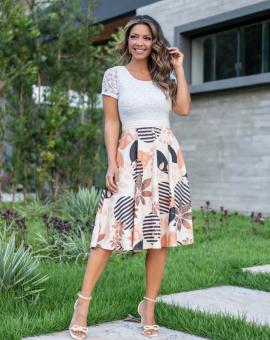 Vestido Midi Rodado com Cinto de Manguinha