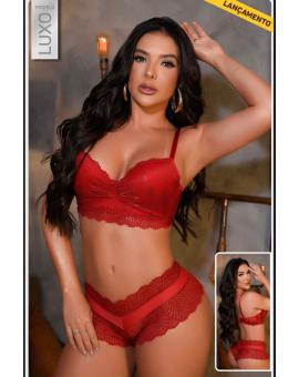 Conjunto Lingerie Luxo Renda Vermelho