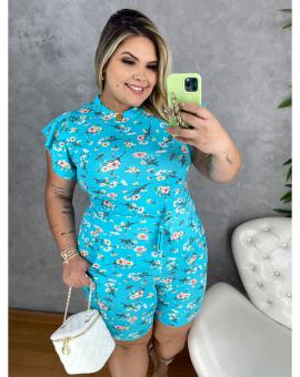 Conjunto Plus Size Feminino Blusa Gola Alta e Short Estampados