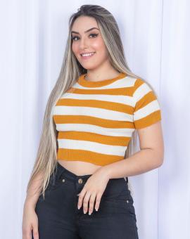 Cropped Modal Manga Curta Listrado