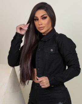 Jaqueta Jeans Preta Curta Feminina