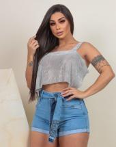 Short Jeans Feminino Curto Empina Bumbum Barra Dobrada Atacado na Rua 44 em Goiânia