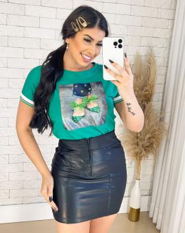 T-Shirt Feminina de Manguinha com Aplicação