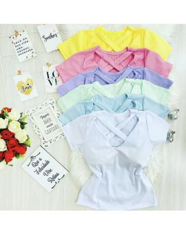 Blusa Canelada de Manga Curta com Transpassado