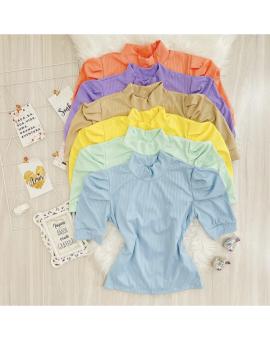 Blusa Canelada Gola Alta Manga Bufante