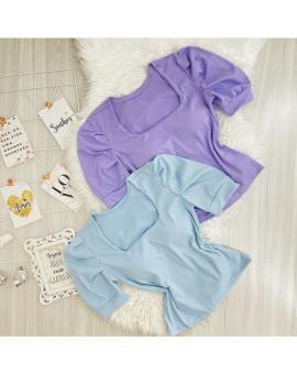 Blusa Canelada Manga Bufante Gola Quadrada