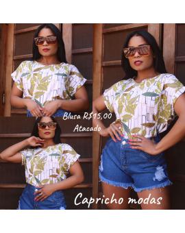 Blusa Feminina Manga Curta de Viscose Estampada