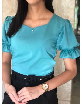 Blusa Social Feminina Manga Curta Bufante