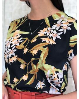 Blusa Social Feminina Manga Curta Estampada