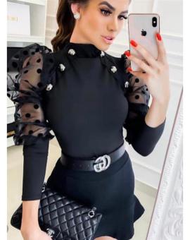 Body Manga Longa Bufante Preto