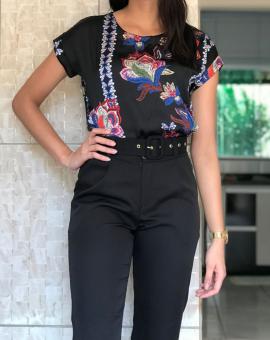 Calça Alfaiataria Feminina Cintura Alta Preta