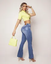 Calça Flare Jeans Cintura Alta Clara Atacado na Rua 44 em Goiânia