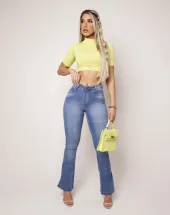 Calça Flare Jeans Cintura Alta Clara Atacado na Rua 44 em Goiânia