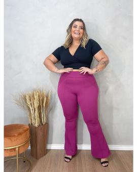 Calça Flare Montaria Tecido Grosso Plus Size Cintura Alta